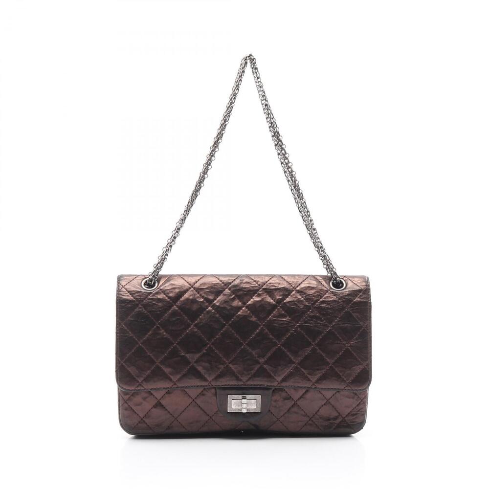 CHANEL Matelasse Maxi Double Flap Shoulder Bag Leather Brown